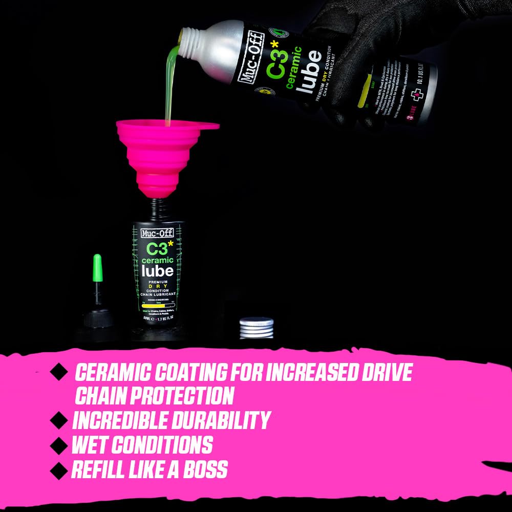 Muc-Off C3 Ceramic Dry Chain Lube Bike, 300 ml - Premium lubricant for chains, chain spray bike, with UV tracer dye - For dry and dusty conditions.
