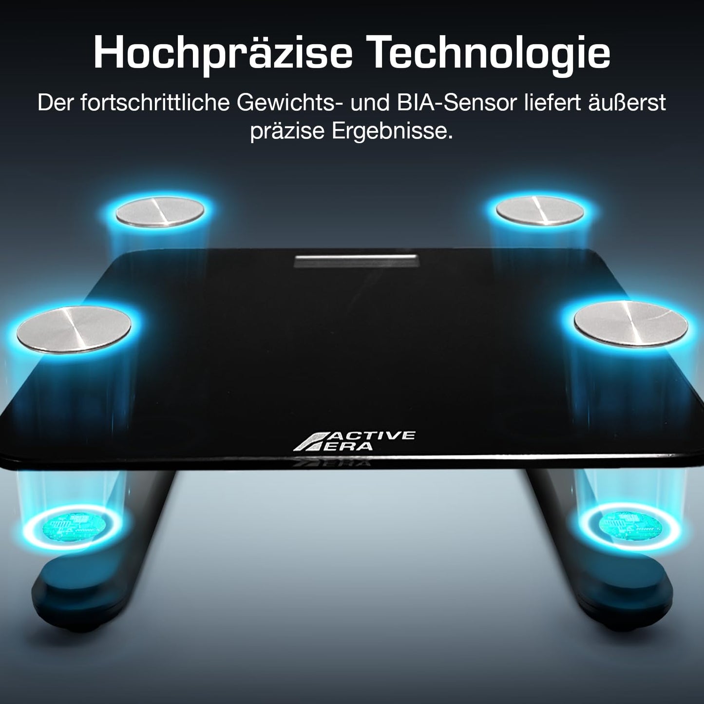 Active Era Body Fat Scale - Digital Bathroom Scale with App - Smart Bluetooth Scale for Body Analysis - Body Fat, BMI, Weight (max. 180 kg), Muscle Mass, Water, Protein, Bone Weight - Black