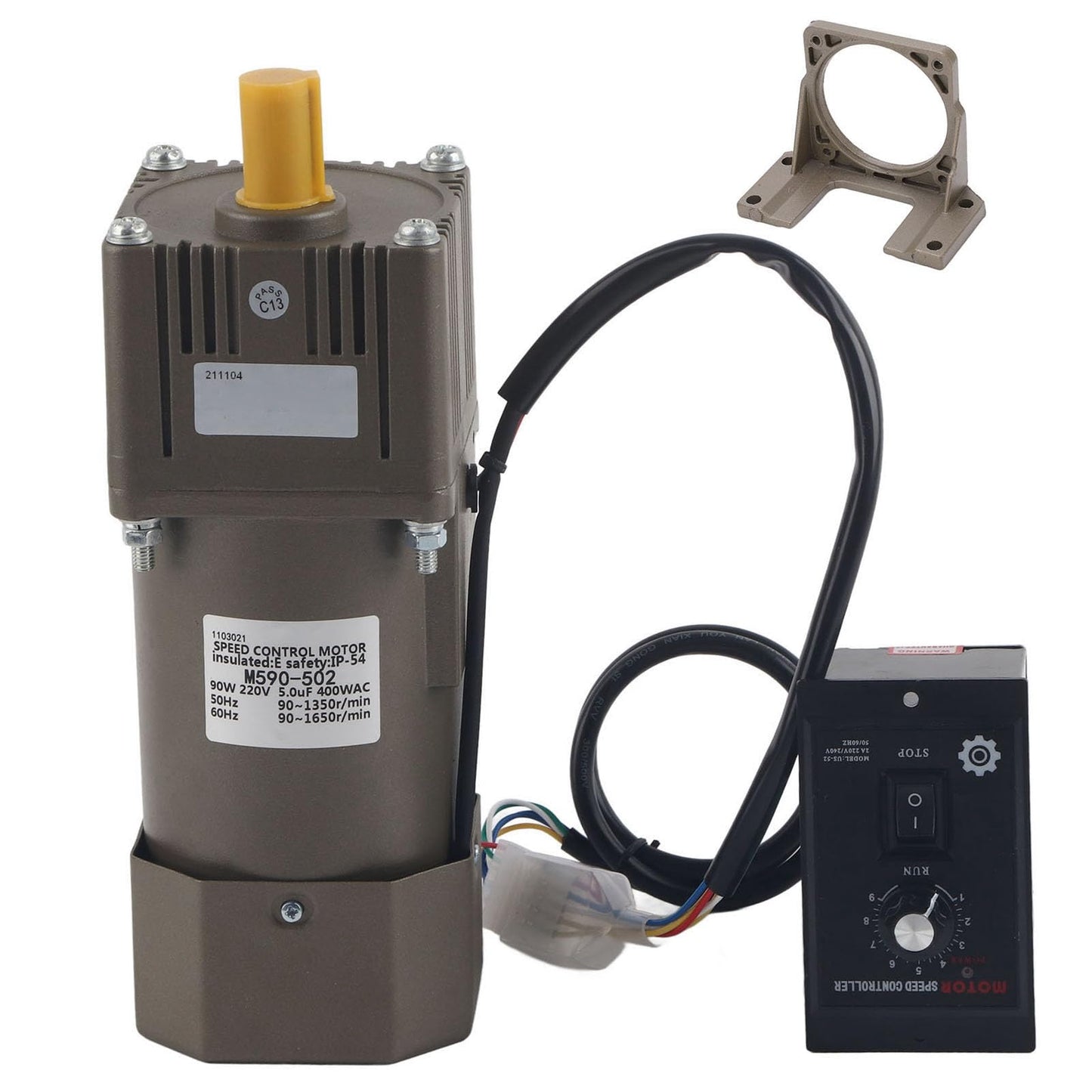 AC 220V 90W motor with adjustable speed. Continuously variable frequency converter motor with gear controller and bracket (10K).
