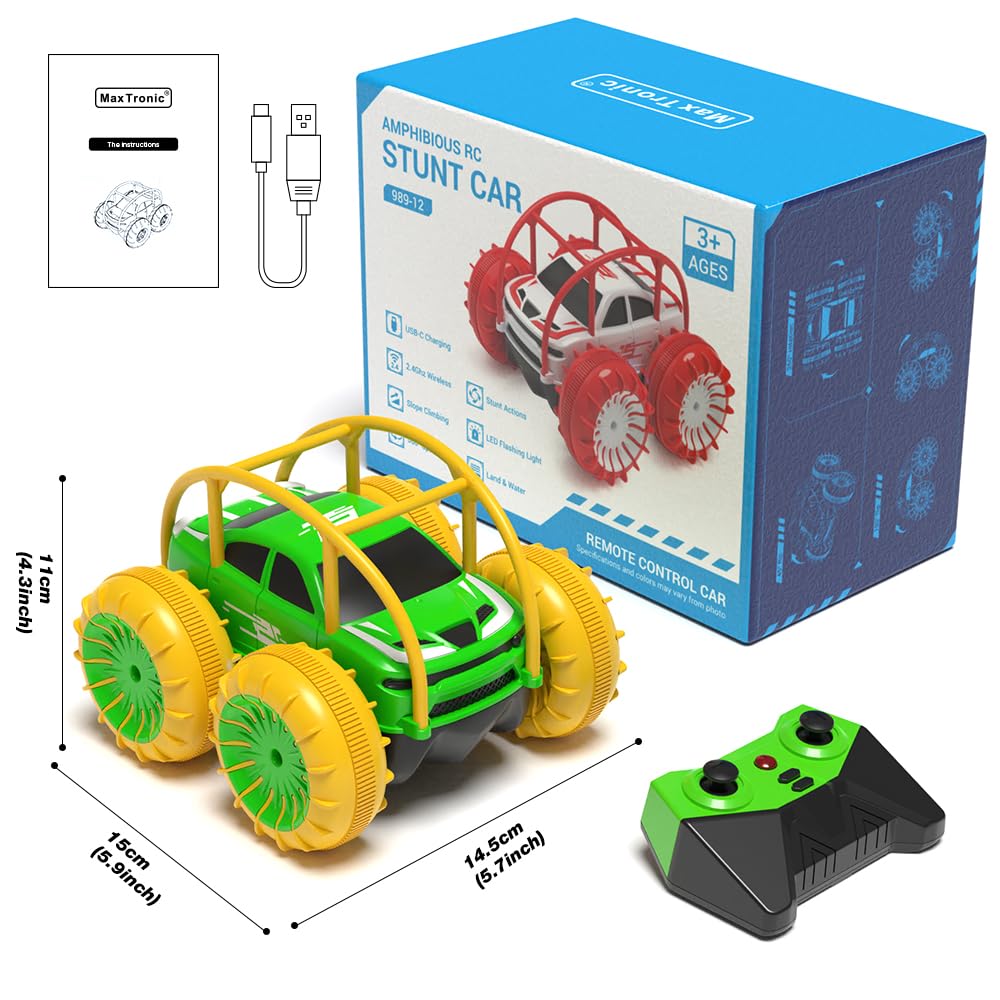 MaxTronic Direct Charge Remote Control Car, Stunt 360° Flips Rotatable Kids 3+, Waterproof RC Monster Truck Offroad Pool Beach Toy, Cool Lights, Gift for Girls Boys