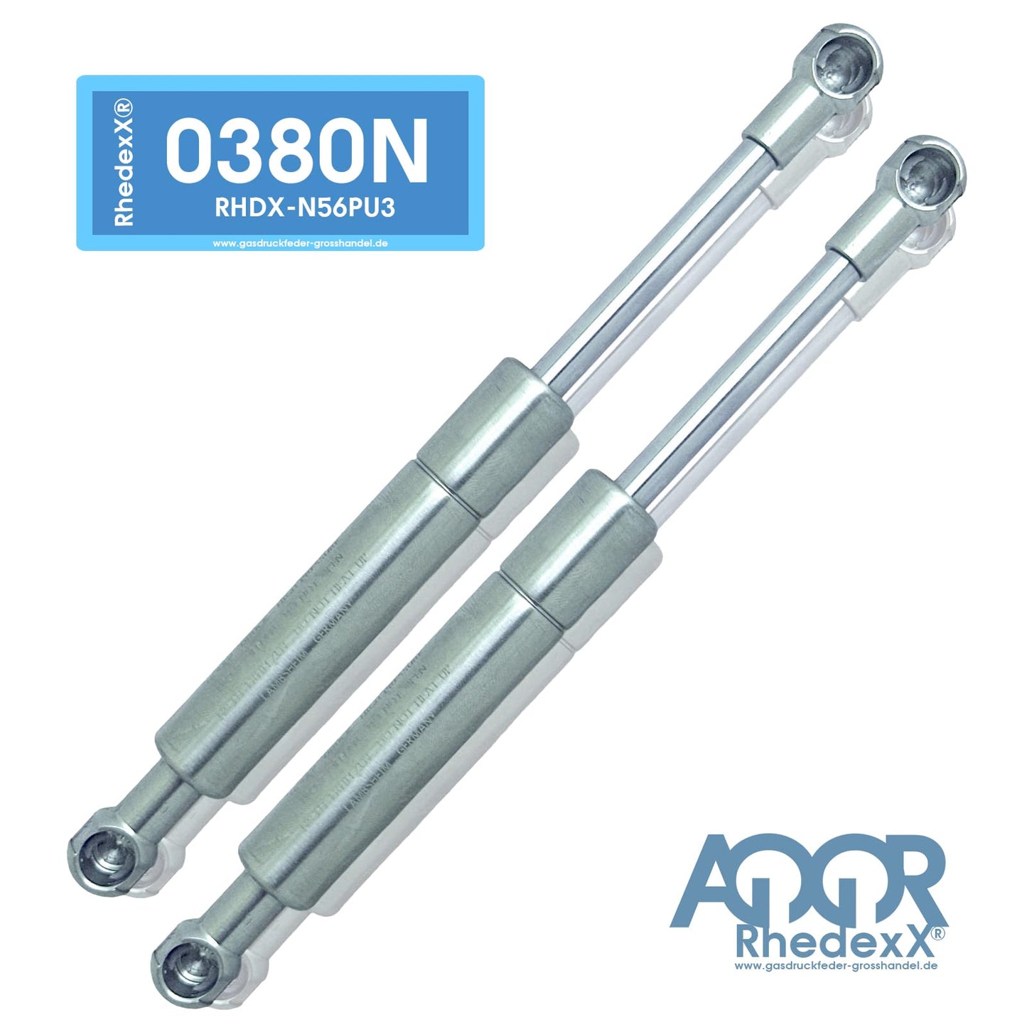 2x RhedexX® gas spring replacement for KESSEBÖHMER LIFT-O-MAT 195mm 380N stainless steel V4A 316L (380 N - stainless steel 316L)