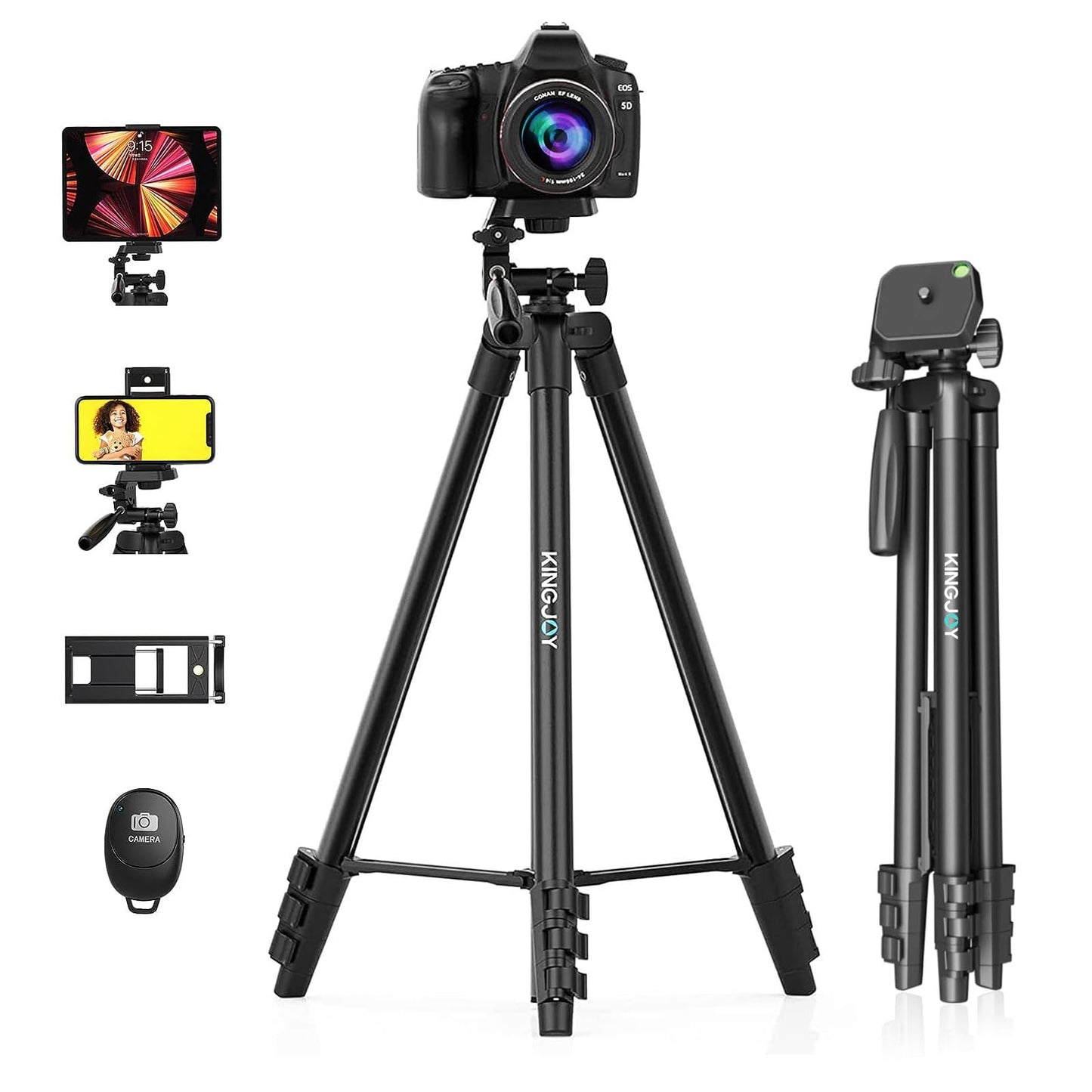 KINGJOY Cell Phone Camera Tripod 71" Lightweight Phone Tripod with Remote Shutter, 360° Rotation Portable Tripod with Tablet Phone Holder for Canon Nikon Action Camera