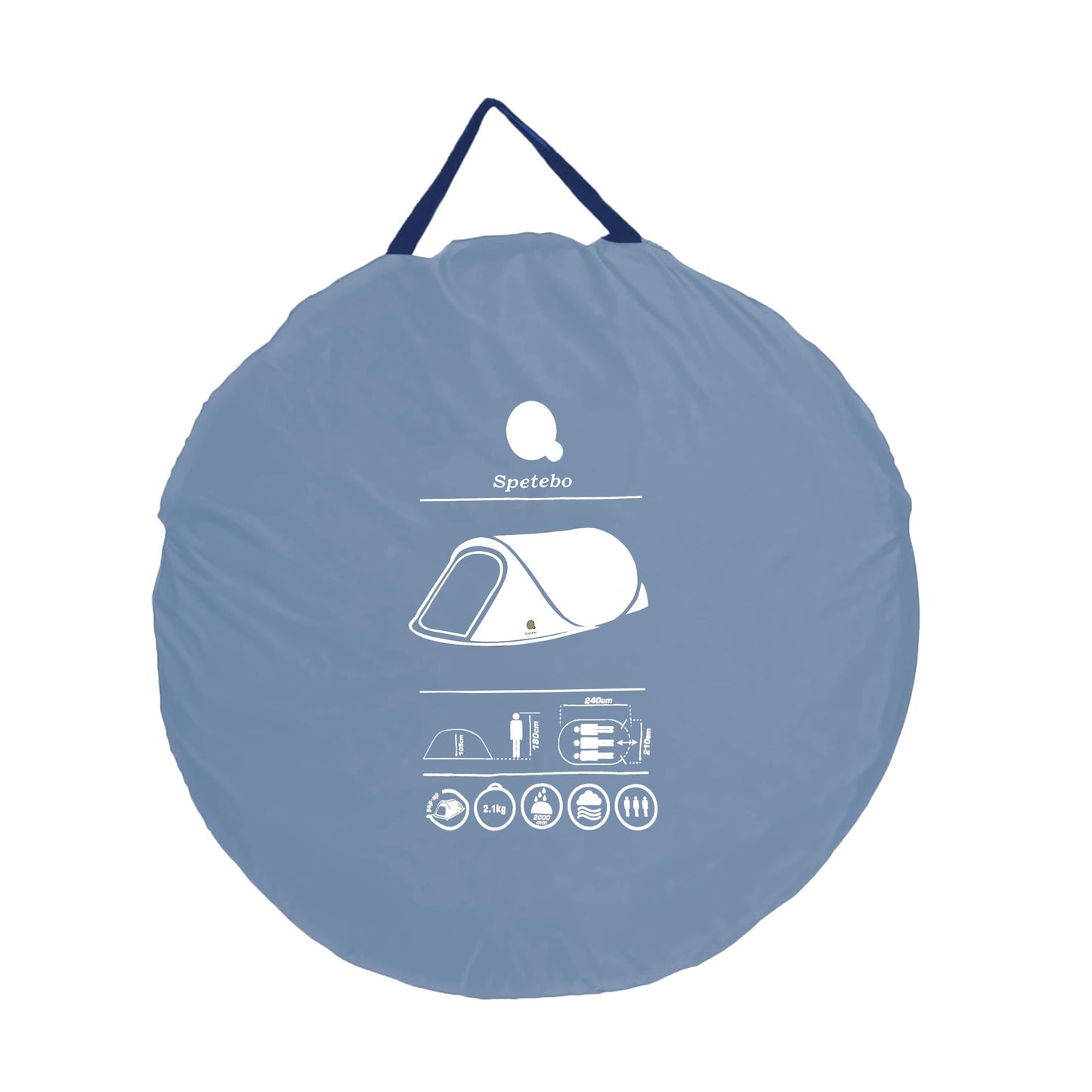 XXL Pop Up tent blue 240 x 210 cm - 3 people - Instant tent for trekking and camping - Automatic instant tent one-handed tent trekking camping tent including pegs + guy lines waterproof.