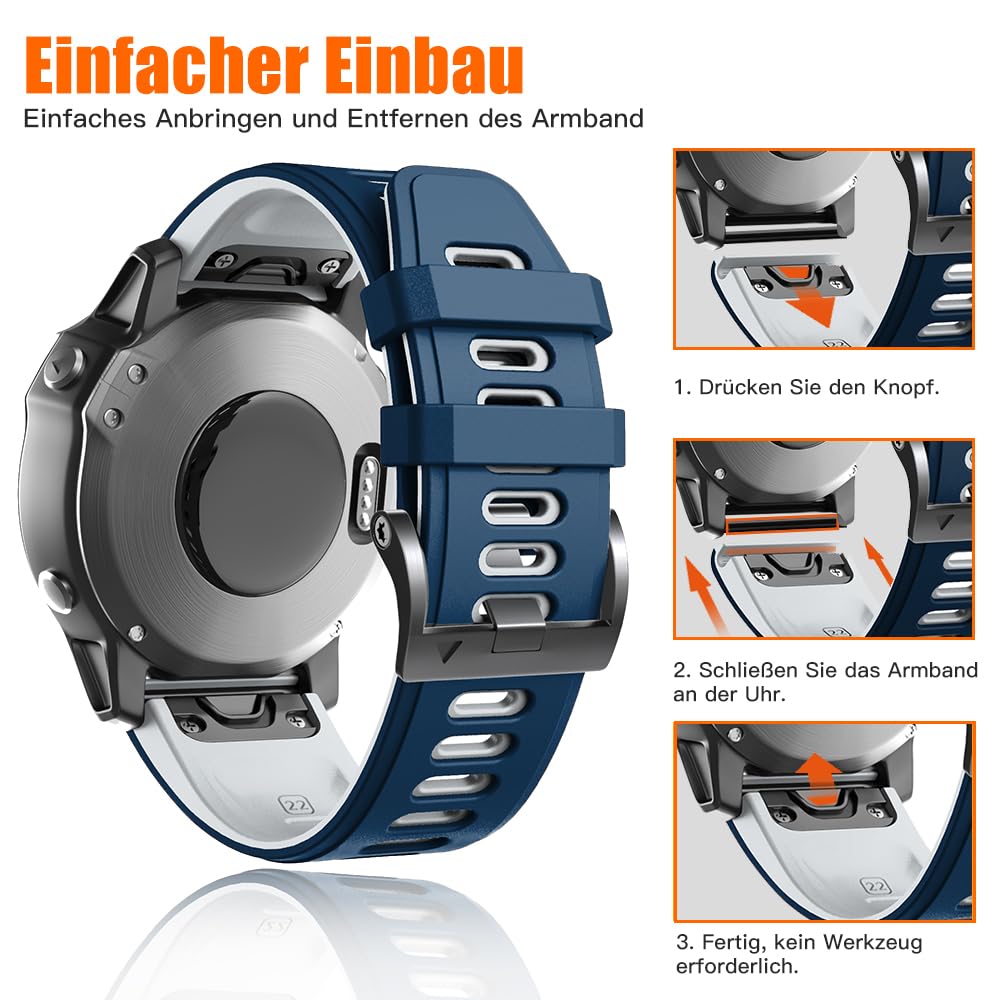 ANBEST bracelet for Garmin Fenix 6 Pro/7 Pro/Epix 2/Fenix 8 47mm, 22mm Quick Fit Bands for Fenix 7/6/5/Epix Pro 47mm/Descent G1/Forerunner 955/945/965. Silicone replacement band.