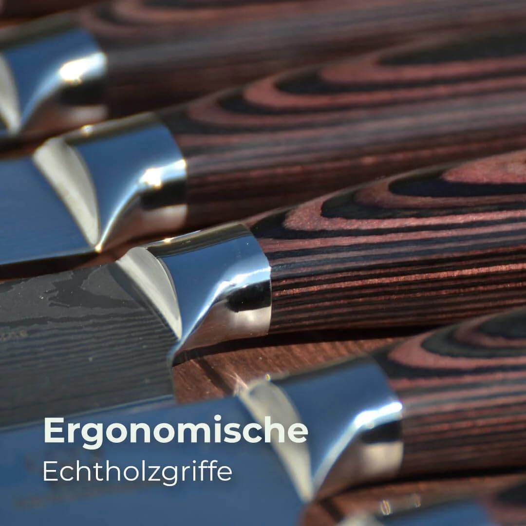 Kitchen Companion - Asian stainless steel knife set premium - 8-piece kitchen knife set with ergonomic Pakkawood handle including gift box - Rust-free & sharp knives - Designed in Germany