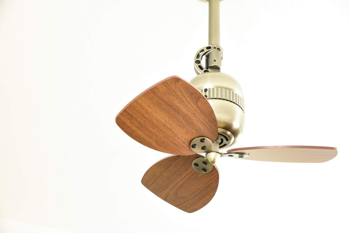 Innovative ceiling fan Toledo with wall switch, antique brass, walnut blades.
