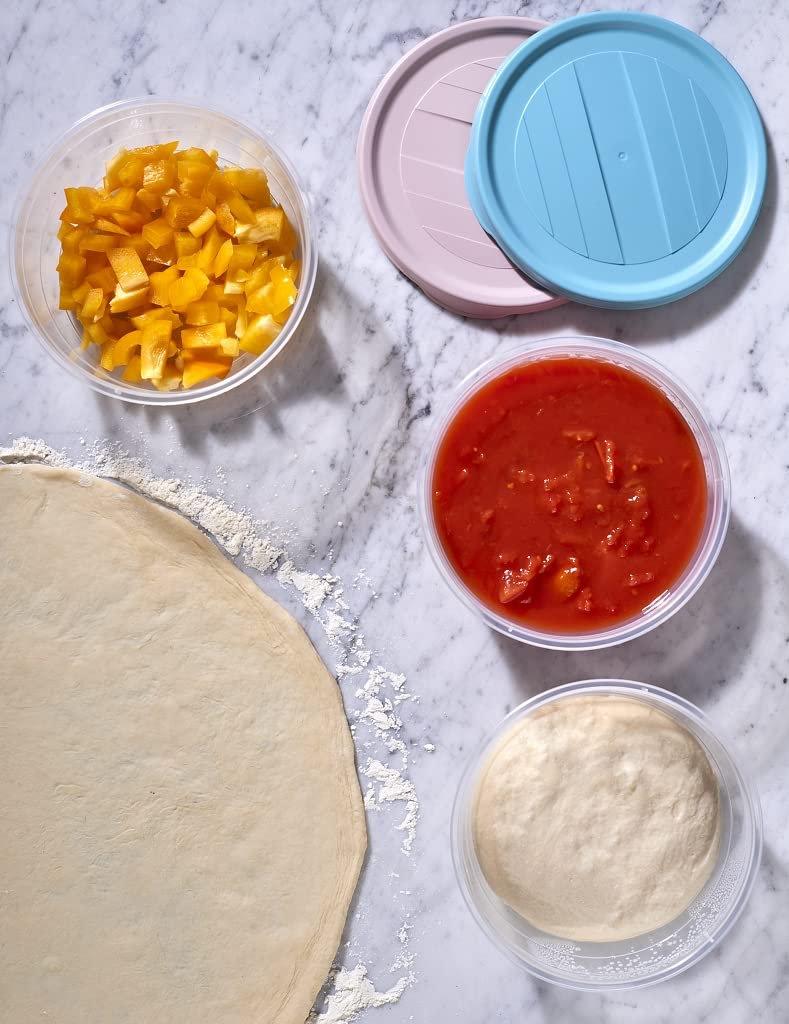 RoyalFay® Pizza Ball Box Piccolo 10-piece set - proofing boxes with lid in rose color - food-safe meal prep box for pizza dough balls & ingredients - stackable, BPA-free & Made in EU.