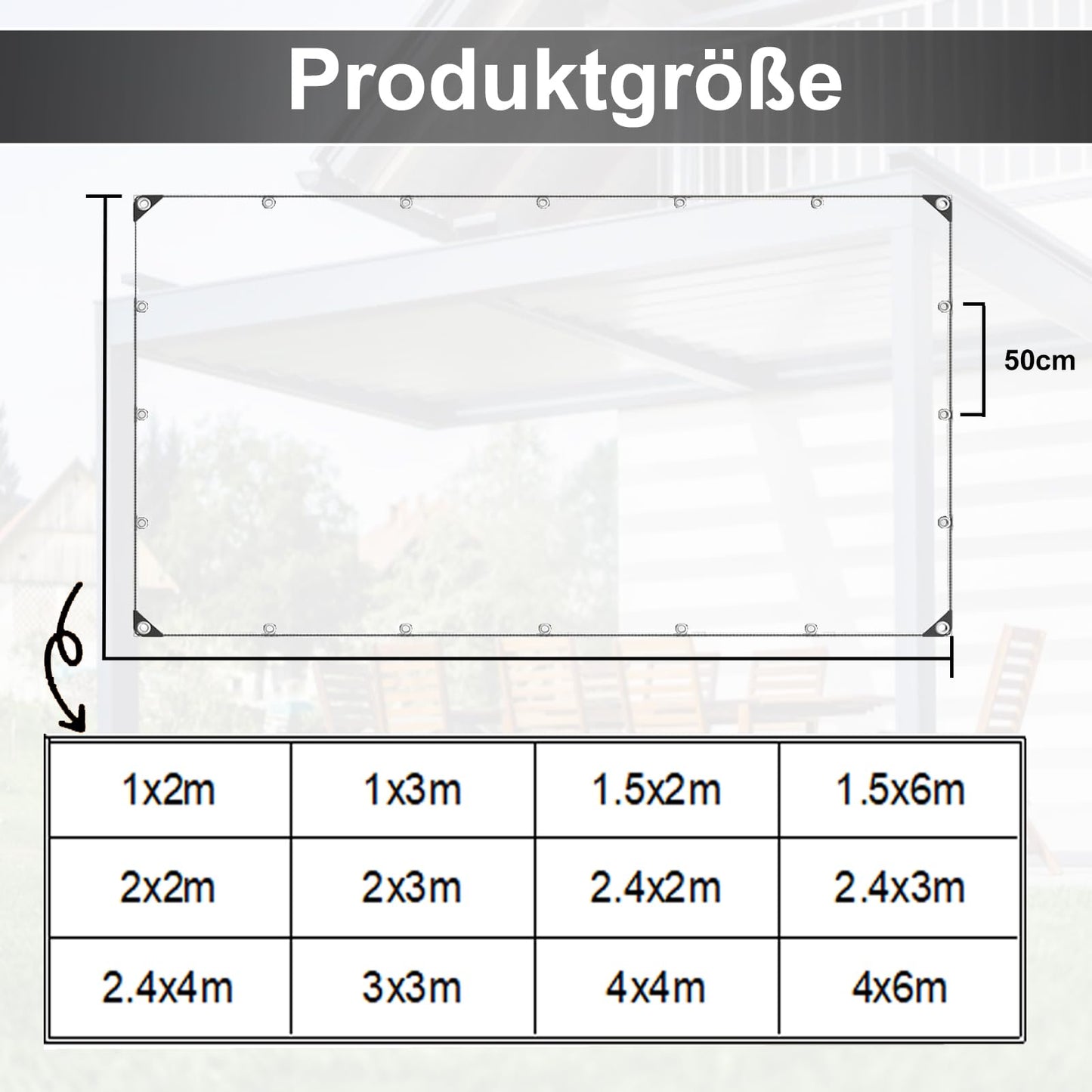 Waterproof, Tear-resistant Transparent Tarpaulin with Eyelets, 0.3mm thick Multifunctional PVC Protective Cover, for Car, Camping, Garden Furniture, with Rope and Cable Ties, 420g/m² (2.4X3M)