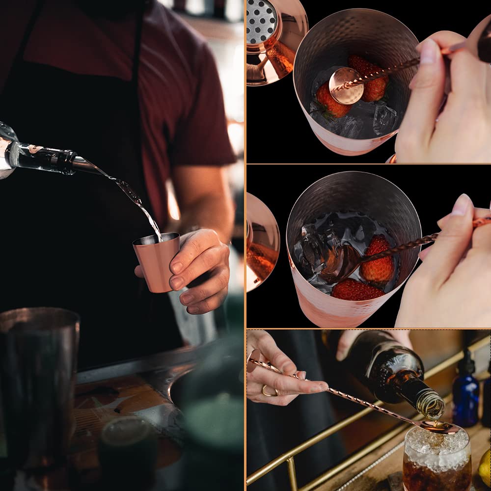 Recent Cocktail Shaker Set with 750ML Shaker, Moscow Mule Cup Set with 2 Copper Cups 500ML, Measuring Cup and Bar Spoon, Premium Copper-Stainless Steel Bar Accessories for Men and Women.