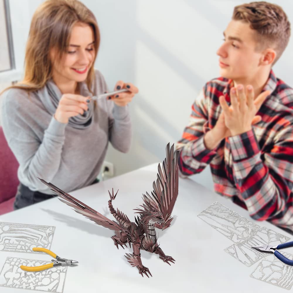 Piececool 3D Puzzle Metal Model Dark Dragon, 3D Metal Puzzle for 340 Stainless Steel, Full Metal, 1:1 Restore Collection, Birthday Gift, Adult Model Building Kit, 203 Pieces