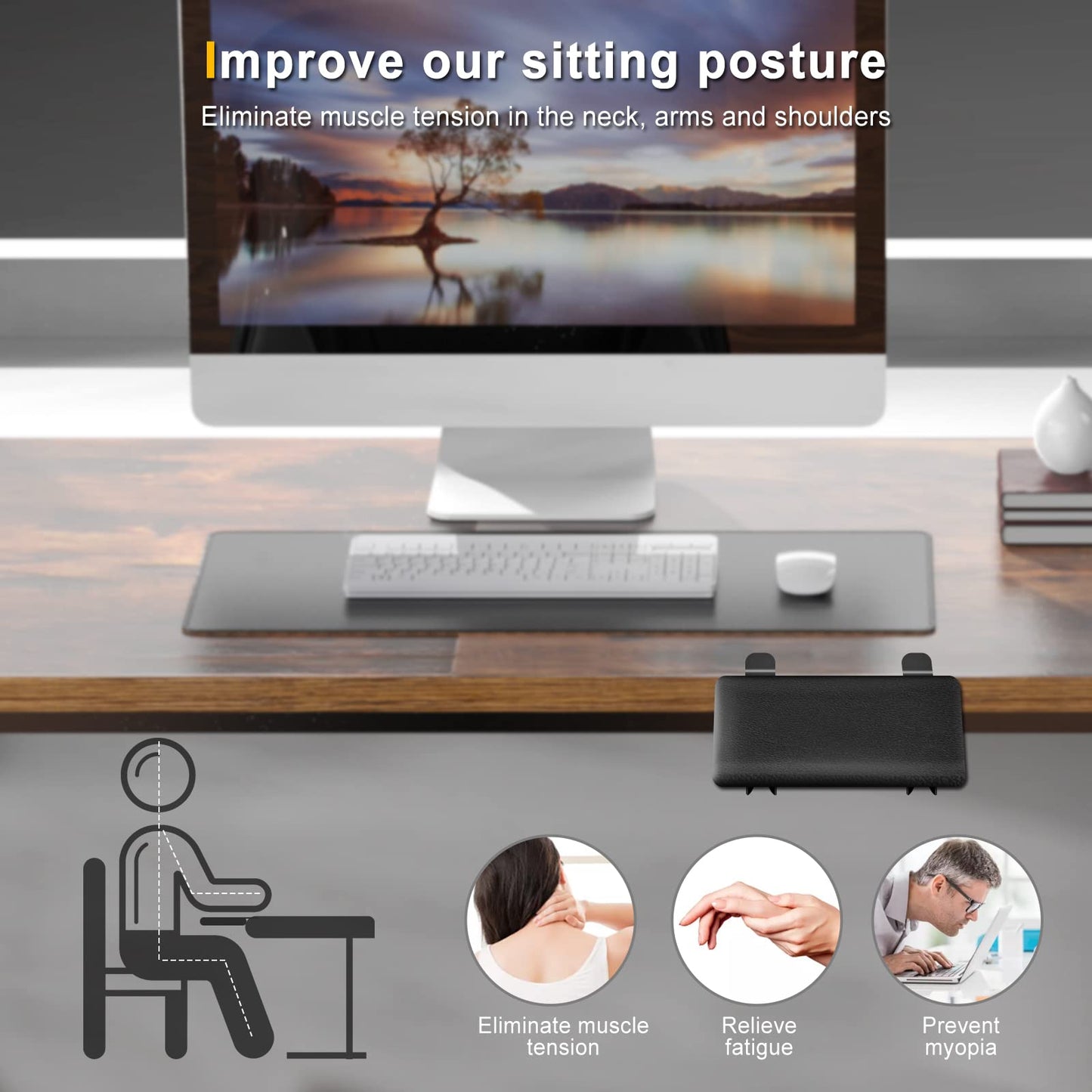 Giecy Armrest Desk Extender, Ergonomic Foldable Computer Desk Armrest Support Armrest Wrist Rest for Home and Office.