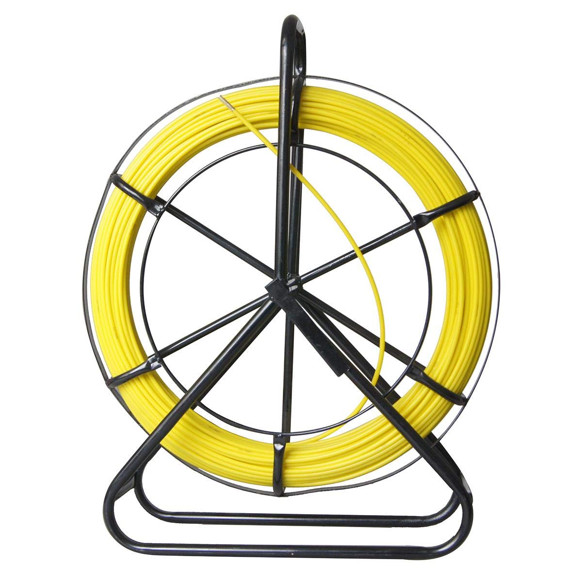 6x80M Fiberglass Rodder with Steel Stand and Brake, Fiberglass Electrical Cable Installation Tool, Cable Threading Fish Tape Puller.