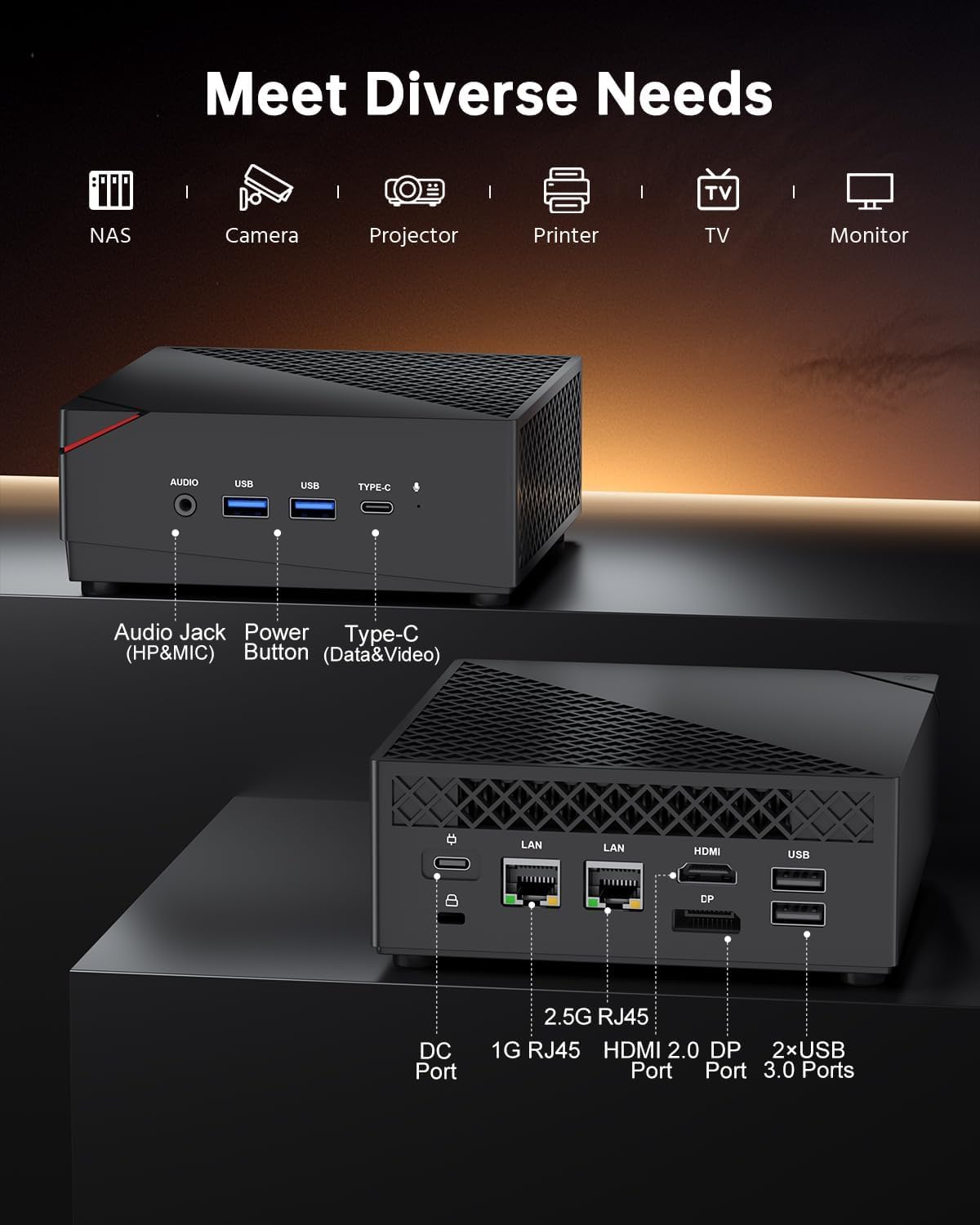 The NiPoGi AM06 PRO Mini PC features AMD Ryzen 7 5825U processor (8C/16T, up to 4.5 GHz), 32GB DDR4 RAM, 512GB M.2 SSD, WiFi 6, RJ45 Dual LAN, 4K Triple Display support. Perfect for school/office/HTPC with VESA mount.