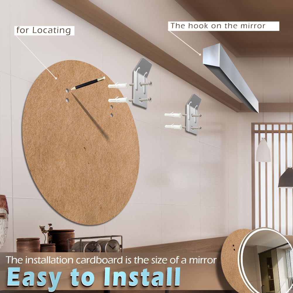 KWW 70cm LED Round Bathroom Vanity Mirror, Adjustable Color Temperature, Anti-fog Dimmable Lights, Wall Mounted Makeup Mirror with Smart Touch Button