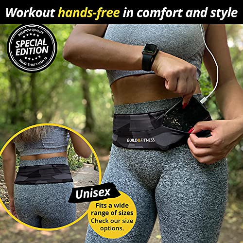 Build & Fitness running belt, flip waist pouch, key clip, suitable for iPhone, Samsung.