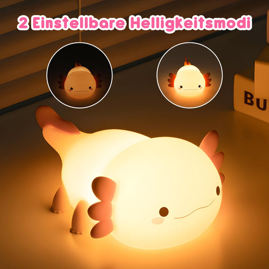 Axolotl night light, children's night light, cute silicone axolotls bedside lamp, rechargeable touch LED dimmable table lamp with 20-minute timer, gift for baby girl boy, room decoration