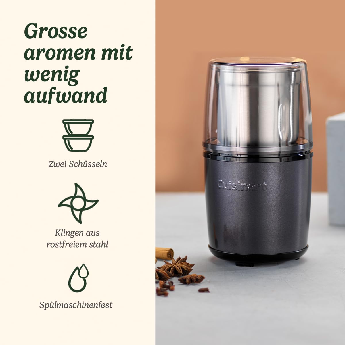 Cuisinart Electric Spice Grinder | Coffee Grinder, Nut Grinder, Seed Grinder for kitchen, wet & dry | Electric | Two stainless steel bowls with storage lids | Dishwasher safe | Blue