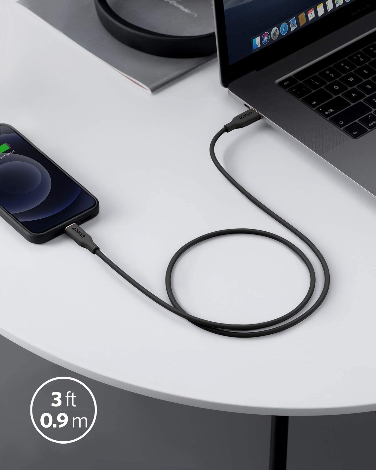 Anchor Powerline III Flow, USB C Lightning Cable, 90cm USB C to Lightning Cable compatible with iPhone 14/13/12/11 Series, AirPods Pro, MFi Certified, Silica gel (in Midnight Black)