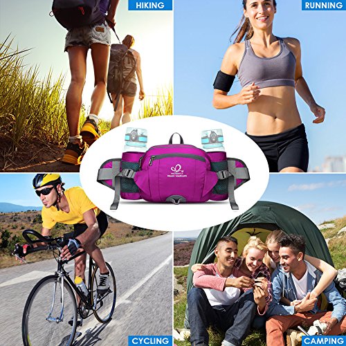 Waterfly waist pack with bottle holder, for hiking, camping, climbing, biking, or running, pink