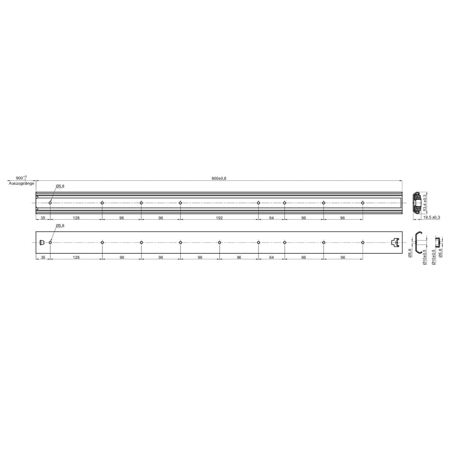 Junker 2 pieces full extension KV1-80-H53-L900-NF 90 cm (900 mm) drawer slides load capacity 80 to 100 kg