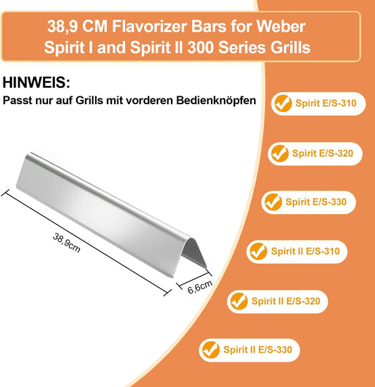 Vnierxful 7636 Stainless Steel Flavorizer Bars for Weber Spirit I & II 300 Series, Spirit E310, E320, E330, S310, S320, S330, 38.9CM Heat Plate, Grill Replacement Parts Flavorizer Bars for Weber Spirit