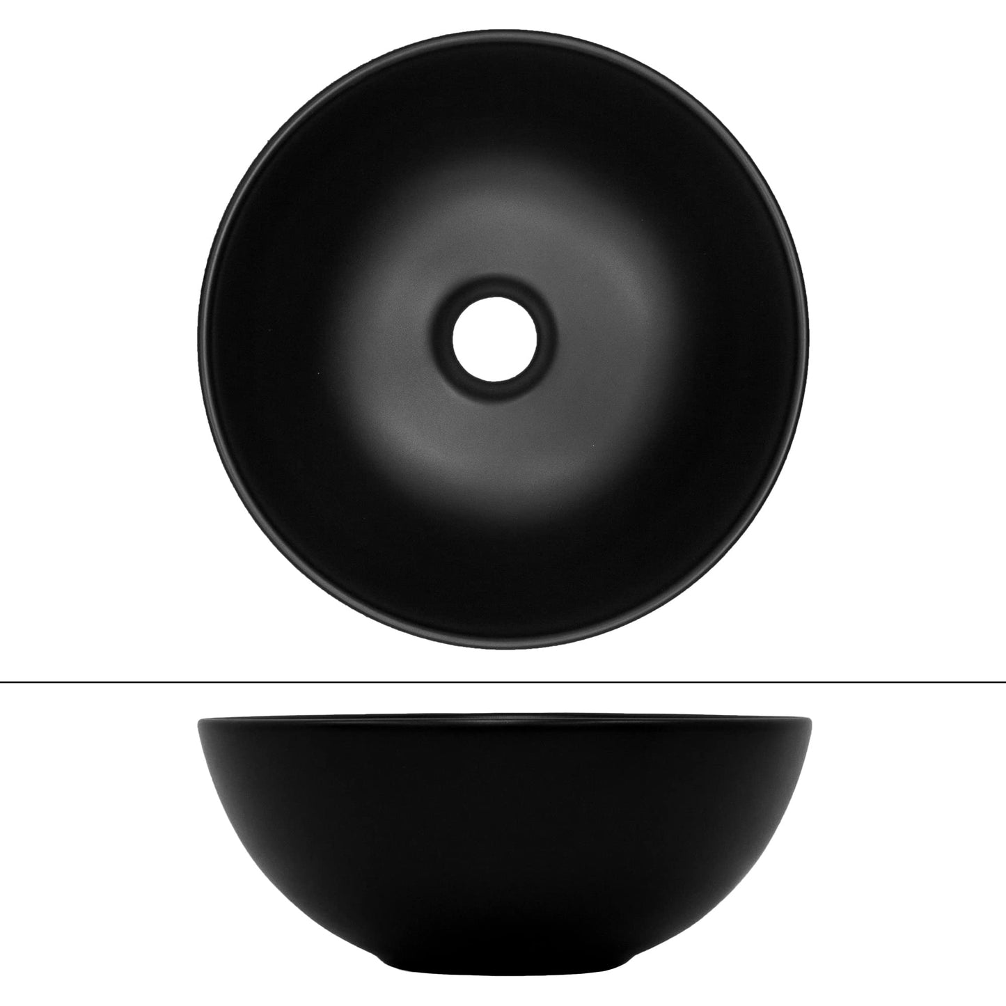 ML-Design Ceramic Basin in Matte Black Ø32x13.5cm Round incl. Drain without Overflow, Modern Countertop Washbasin Washbowl Washplace Handwashbasin, for Bathroom/Guest WC.