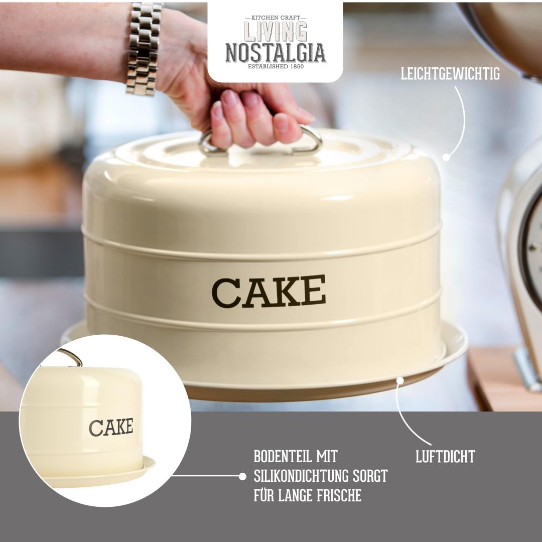 KitchenCraft Living Nostalgia Cake Tin, airtight cake tin/cake dome, 28.5 x 18 cm, cream antique