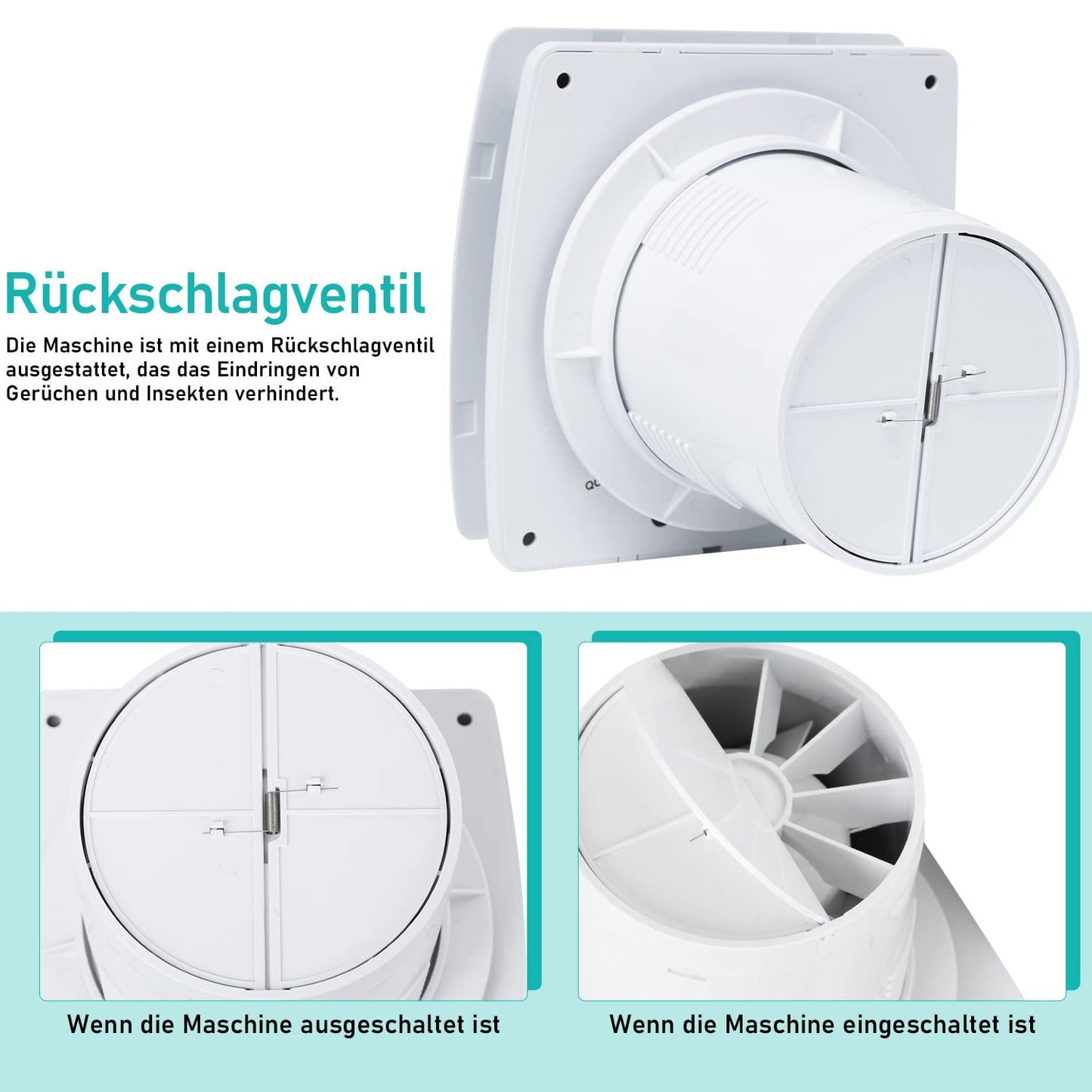 Ikodom bathroom fan 100mm with humidity sensor and backdraft damper timer, ceiling and wall mounted exhaust fan for kitchen, attic and basement, quiet, white.
