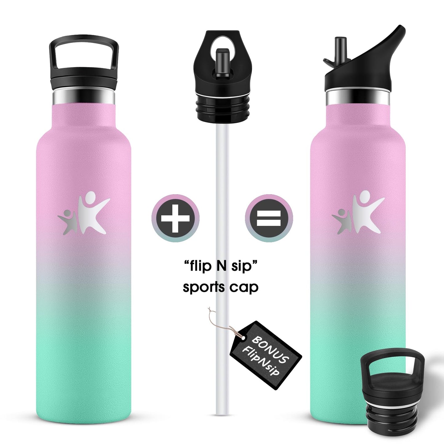 KollyKolla thermos bottle 750ml with straw, suitable for carbonated drinks, vacuum stainless steel insulated bottle, BPA-free, ideal for sparkling water, school, outdoor, adults.