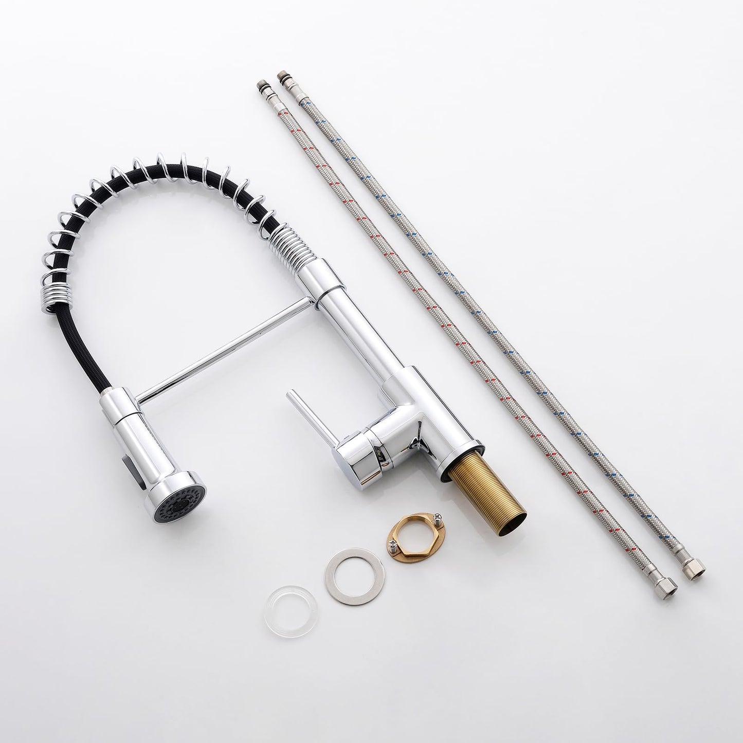 TIMACO kitchen faucet chrome with spiral spring, 360° swiveling sink faucets with two outlets - high pressure.