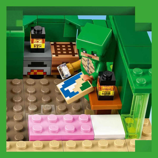 LEGO Minecraft The Turtle Beach House - Toy with animal figures & turtle figure - Playset with accessories - Crafting table, bamboo raft - Gamer gift for boys & girls aged 8+ - 21254