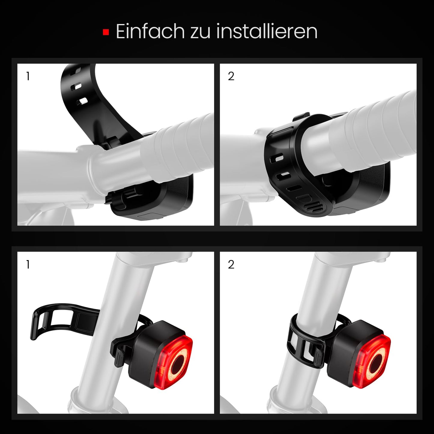 OnMeto Bike Light Set, IPX5 Waterproof Front Bicycle Lamp Rear Light Bicycle Light Set, USB Type-C Rechargeable Bike Lights Set for Bicycle (Black)