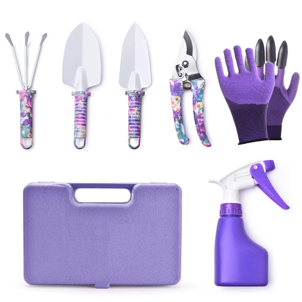 WISDOMLIFE 6-Piece Garden Tool Set Garden Tools Gift Set Anti-Slip Handle with Anti-Rust Trowel, Gardening Gloves, Pruner, Water Sprayer, and Case