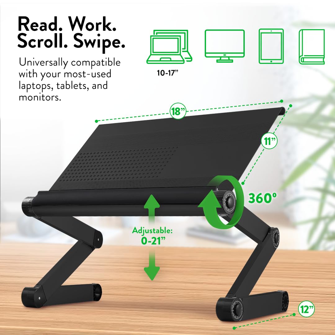 Uncaged Ergonomics Adjustable Book and Laptop Stand - portable aluminum stand for textbooks, cookbooks, recipe books, and tablets.