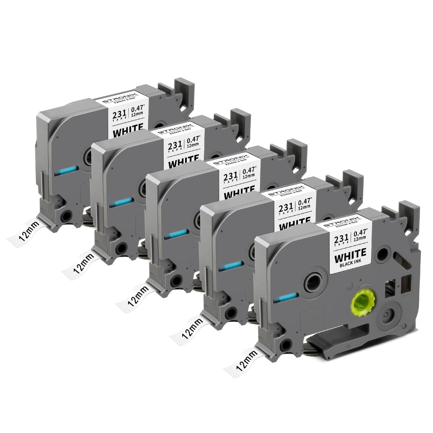 5x Compatible for Brother P-Touch tapes 12mm TZe-231 TZ-231 Ub-231 label tape for P-Touch Brother labeling machine PT-1010 D400 H105 H100R H107 H100LB D200 1000, Black on White tape