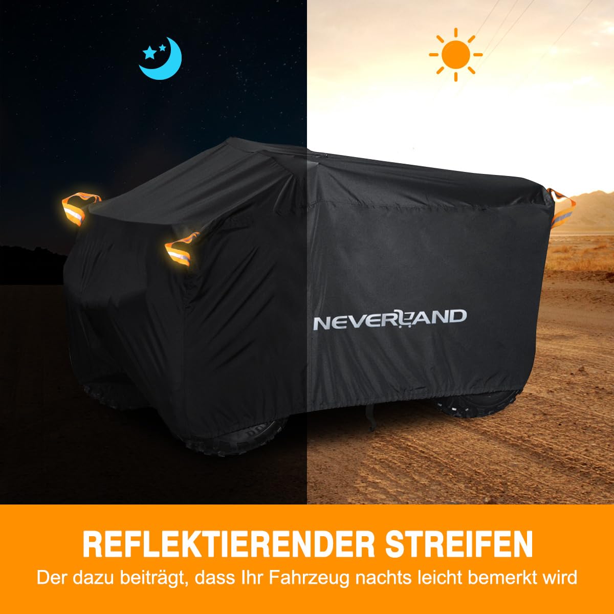 NEVERLAND XXXL Quad ATV Cover - Vehicle Protection Cover 256*110*120cm Phosphorescent Dirt Repellent Winterproof Dustproof Rain UV Protection Black
