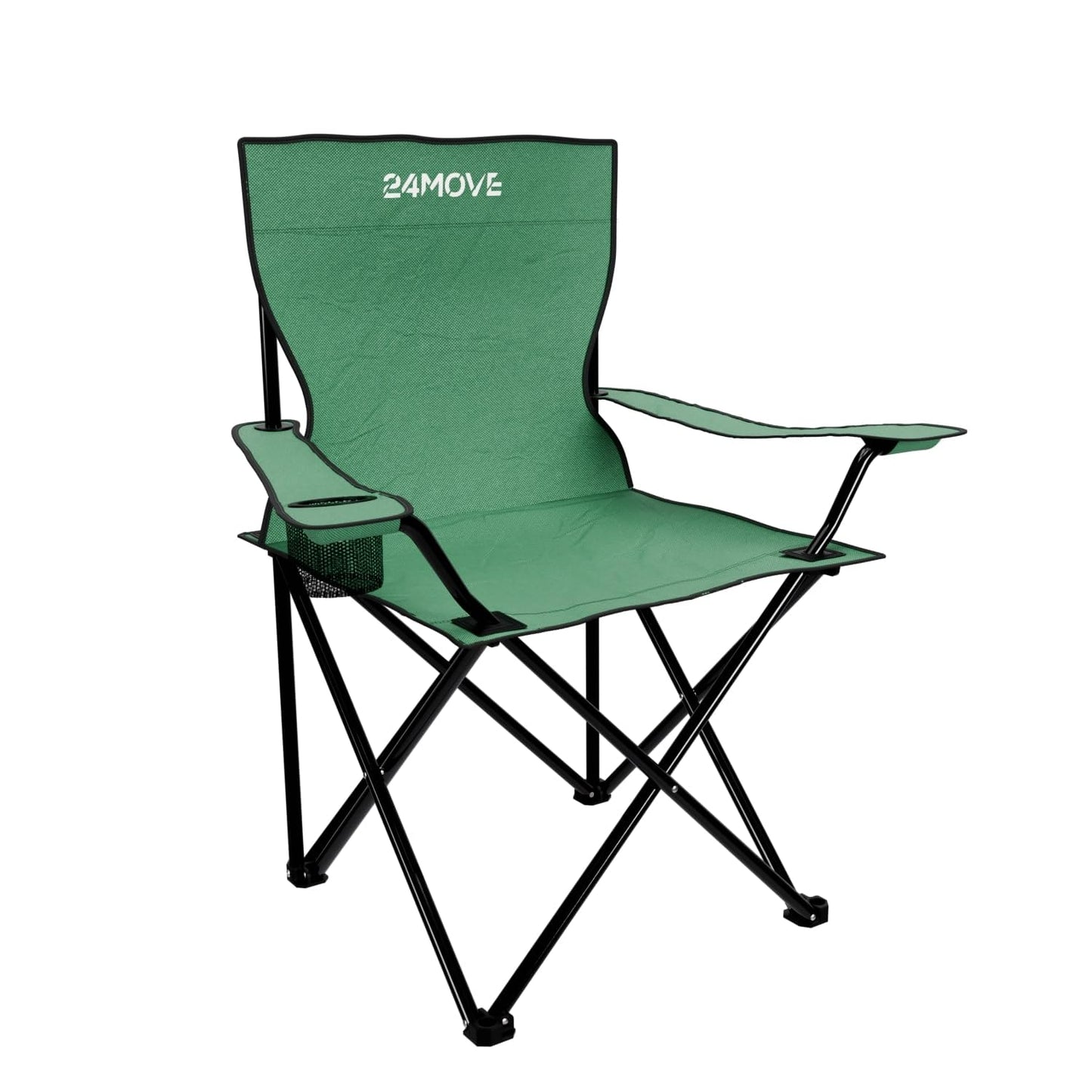 24MOVE® folding chair green camping chair with drink holder - foldable fishing chair - folding garden chair lounge chair camping chair, polyester, for outdoors or indoors