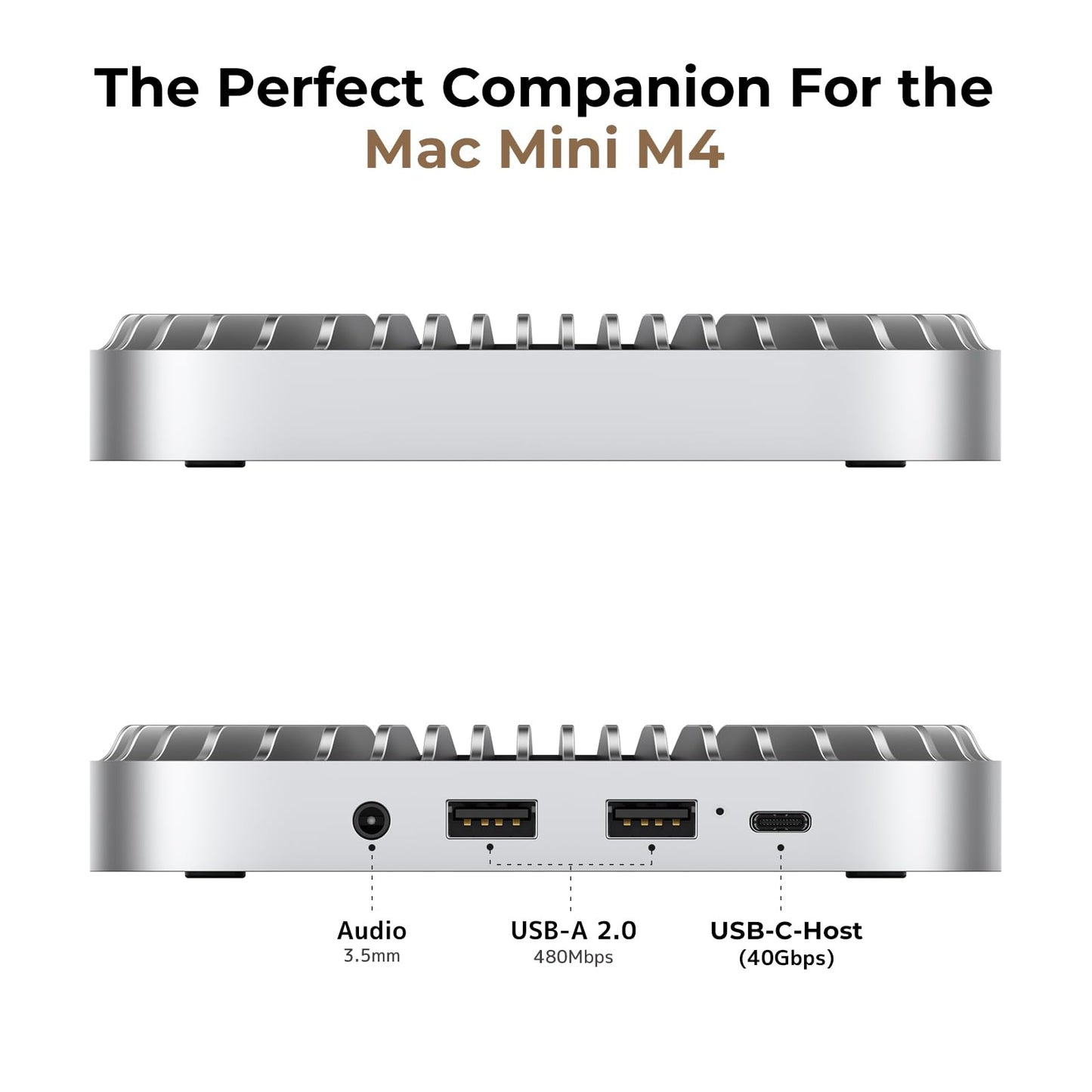 Aluminum Hub & Stand for the New M4/M4 Pro Mac Mini (2024) with 40Gbps NVMe/M.2 SSD Enclosure, 2X USB-A, USB-C Host, 3.5mm Audio - Compatible with all new Mac Mini M4/M4 Pro