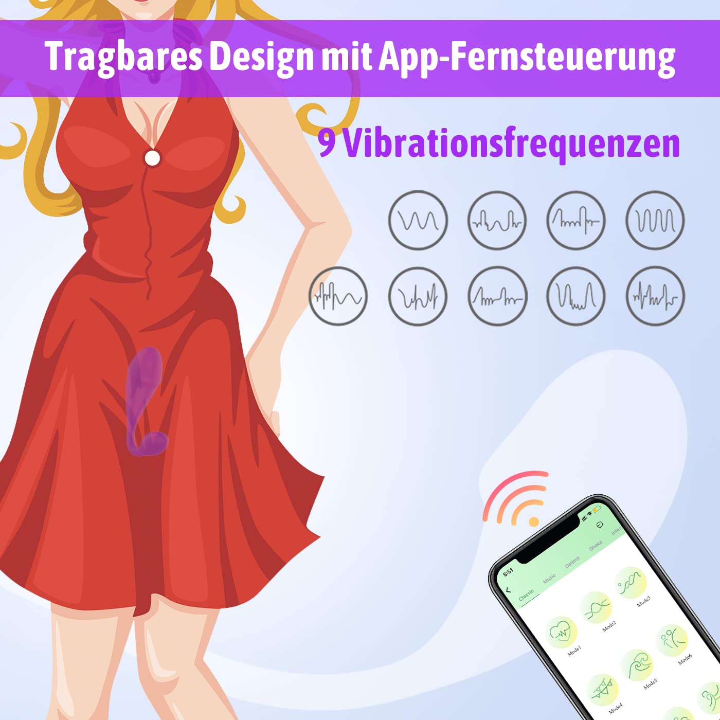 App-controlled vibrator with Bluetooth for her clitoris and G-spot, Amoochoo Portable Anal Dildo, silicone vibrating egg with 9 vibration modes, love balls sex toy with remote control for couples.