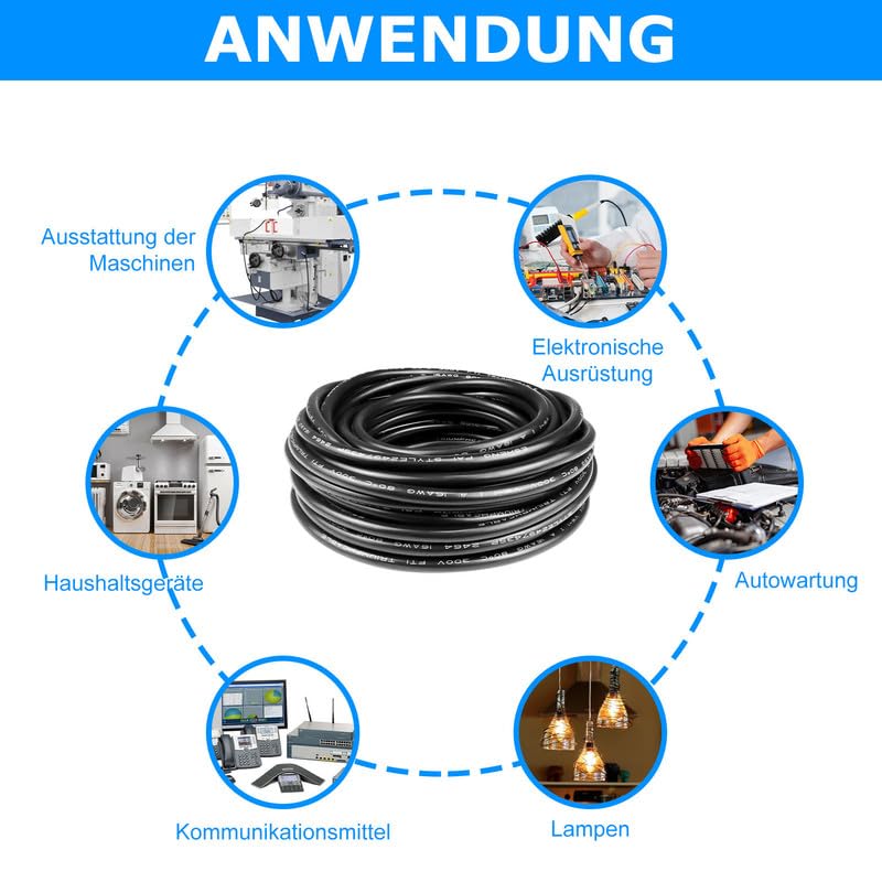 30 Meter 16AWG 2x1.5mm² electrical wire, 2-core cable 5V/12V/24V power cord Tinned copper cable, flexible and soft, low impedance, high temperature resistance extension cord.
