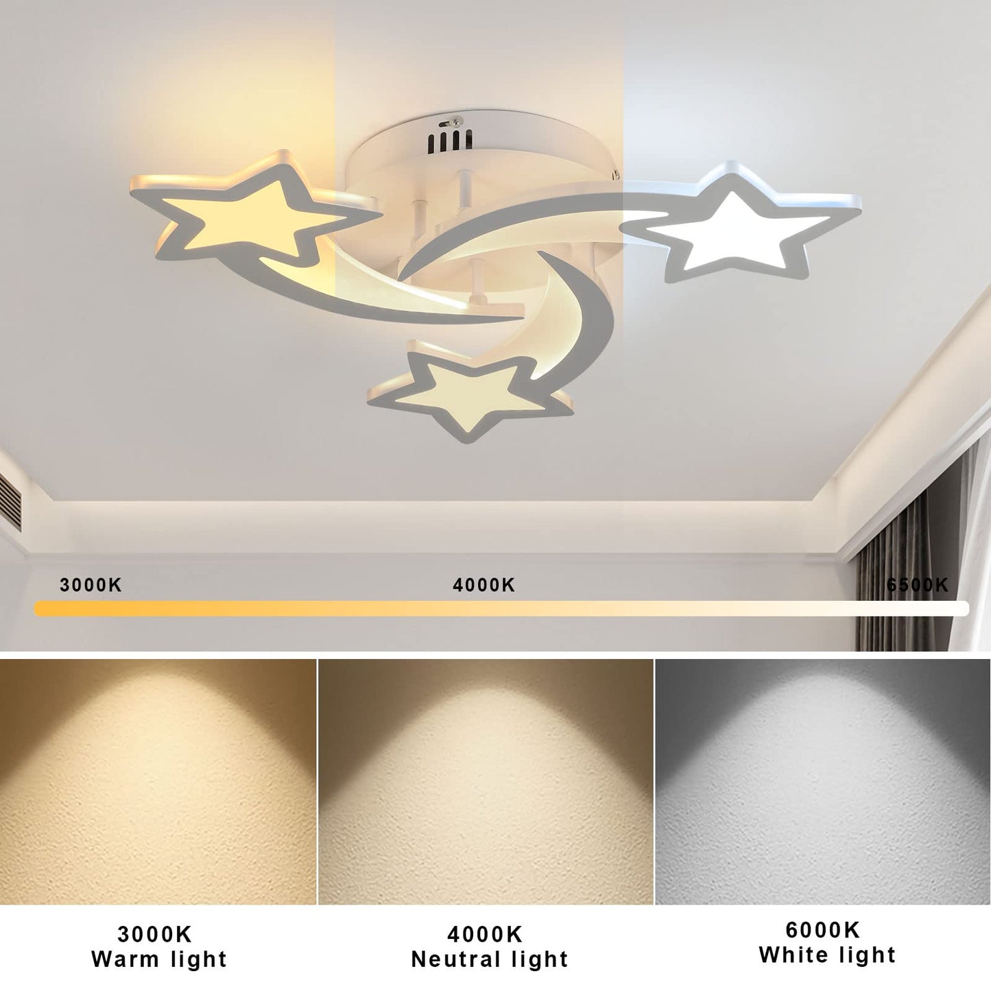 Lovely dimmable LED ceiling light with remote control, 30W modern star design ceiling lamp, white starry sky light ceiling lighting for children's room bedroom dining room.