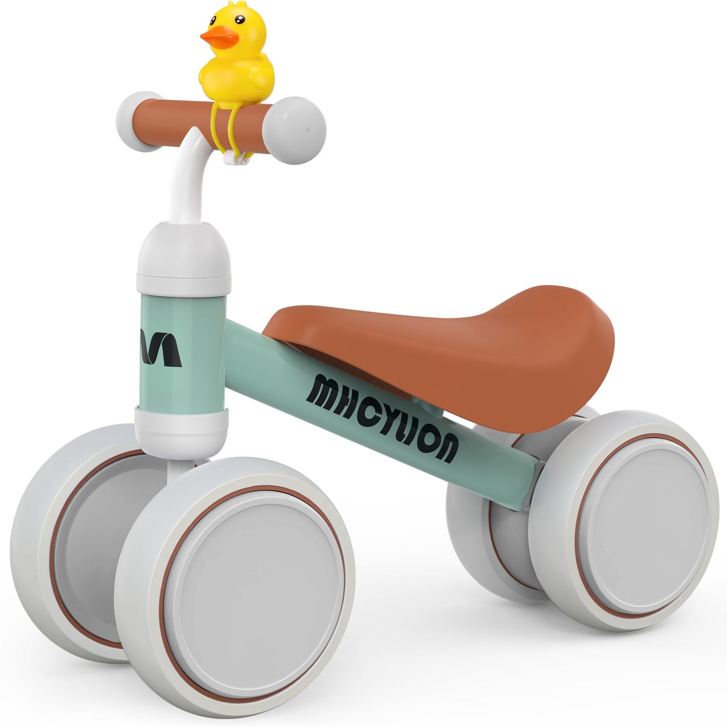 Toddler balance bike for 1 year and up, with 4 wheels for 10-24 month old babies. First ride-on bike for boys and girls as a gift - light green.