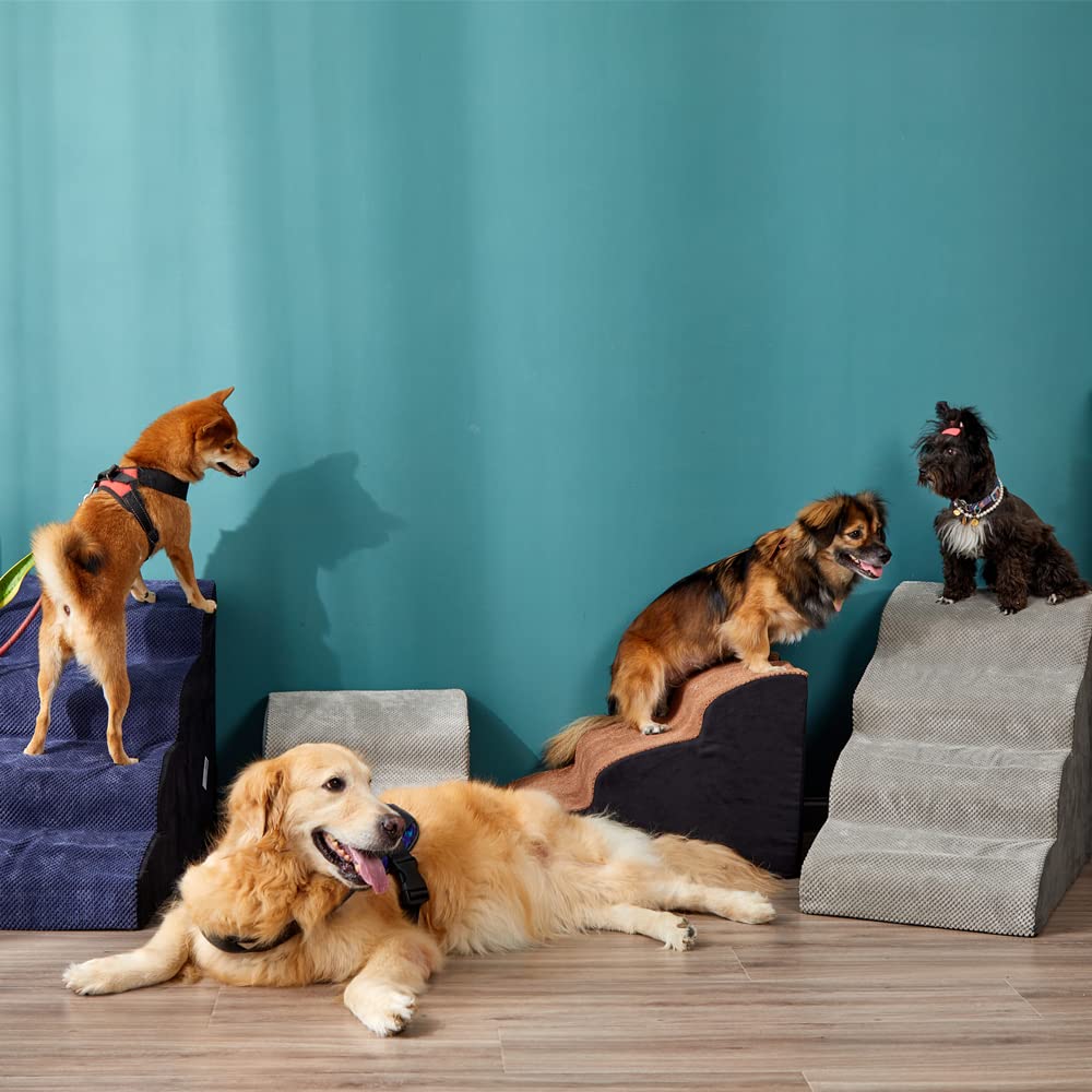 A.FATI Dog Stairs Bed, 4 Steps Dog Ramp made of high-density foam for Couch|Sofa|, Non-slip Pet Stairs 50cm High for Small Dogs - with Dog Toy Rope (gray)