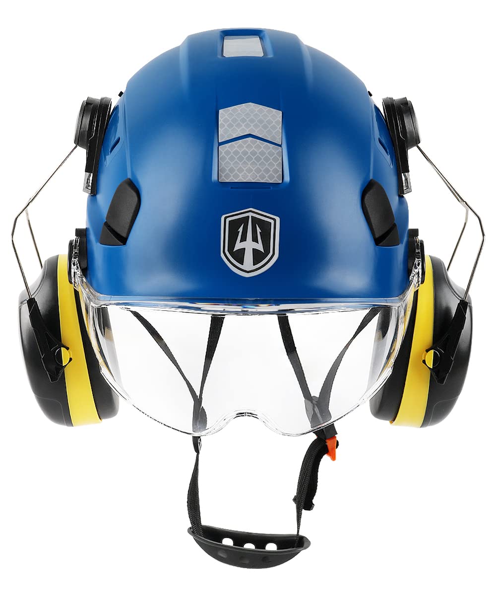 GREEN DEVIL 3-in-1 Forestry Helmet Safety Helmet Construction Helmetcomplying with EN397, High-strength ABS structure helmet, with visor and ear protection ear muffs, stable 6-point attachment