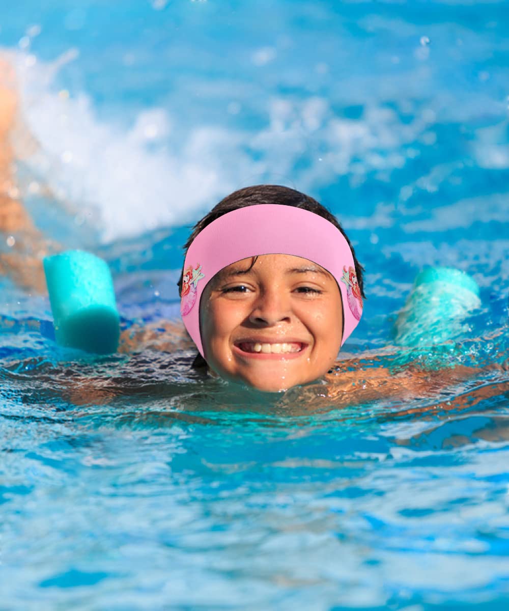 MoKo Swimming Headband, 2 Pack Neoprene Swimband Earband Waterproof Headband Hairband with High Elasticity Ear Protection Band for Kids Ages 3-9, M Size - Pink Unicorn & Pink Mermaid