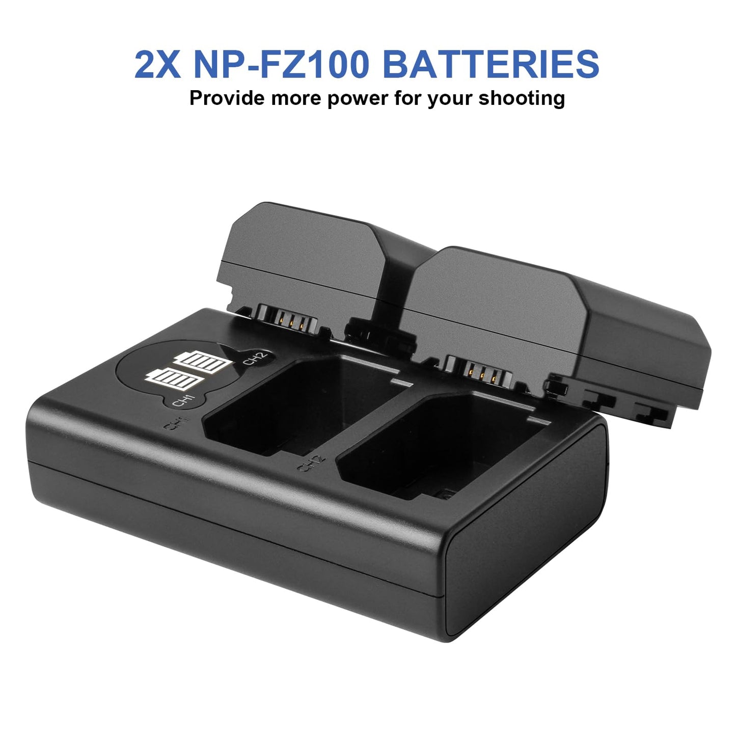 2 x NP-FZ100 Replacement Batteries and Dual Charger Compatible with Sony A9 A9R A9S, Alpha9 9R 9S, for Sony a7iii A7RIII A7R3 Digital Camera