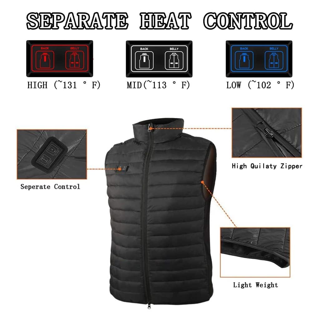 Heated Vest, Heated Vest Men Women with Battery, Heated Jacket Heating Vest Thermal Vest with 3 Temperature Levels, 4 Heating Zones for Outdoor Motorcycle Camping L