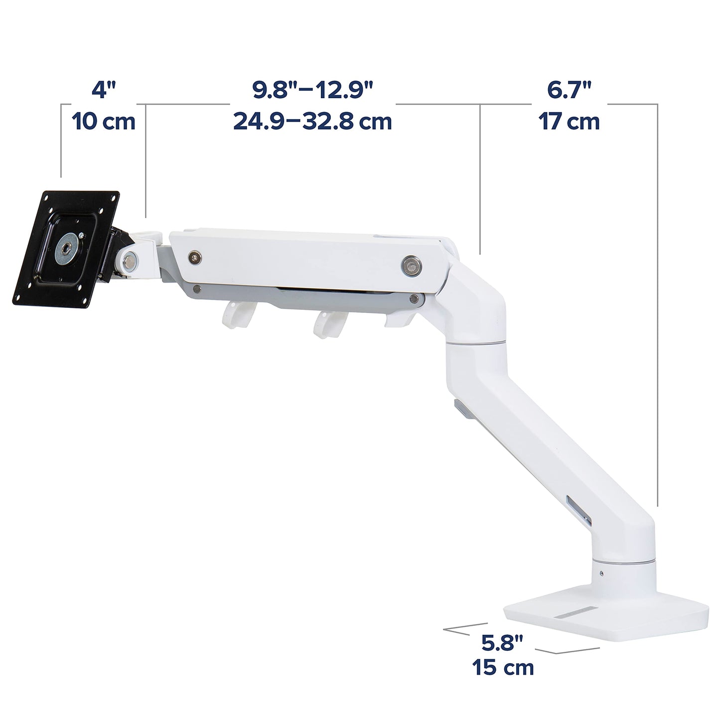 ERGOTRON HX Monitor Arm with HD hinge in White, desk mount with patented CF technology for ultra-wide curved monitors up to 49 inches, 29.2cm height adjustment, VESA compatible, 10-year warranty.