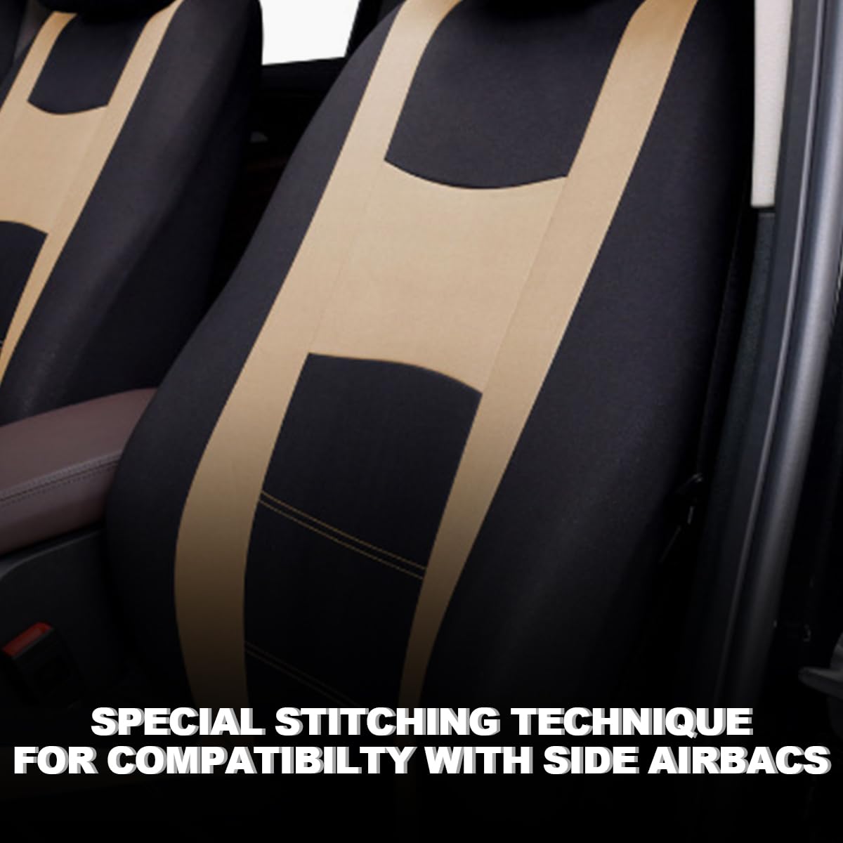 JNNJ 9 Piece Car Seat Covers Full Set, Classic Car Seat Covers Seat Protector Car Cover Car Seat Covers Sets Car Seat Covers Set For 5 Seater(Beige)