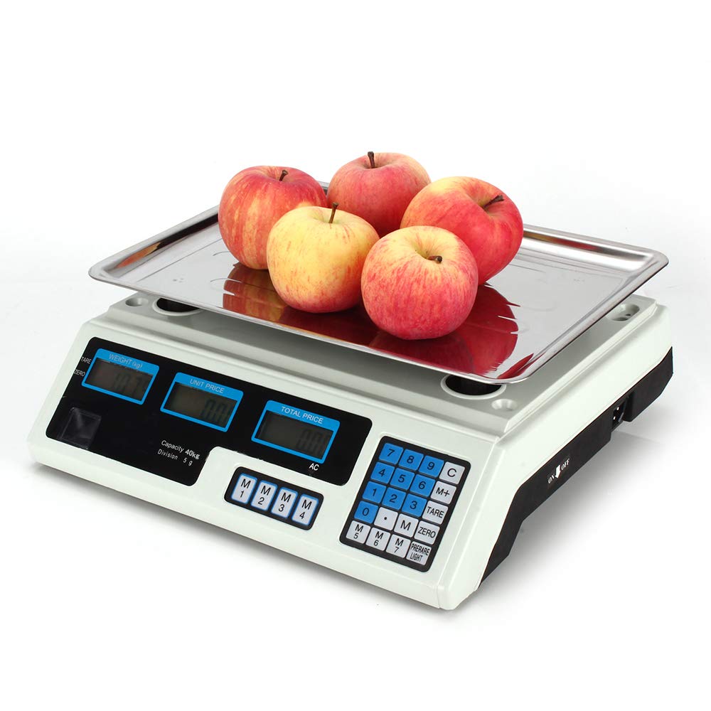 Price Computing Scale (40 kg / 5 g) Stainless Steel Scale with LCD Display Battery Water level function Battery operated Digital - Price Scale Package Scale Kitchen Scale Digital Scale - Color WHITE